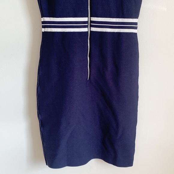 BEBE Navy Blue White Body Con Bandage Mini Dress Medium - Picture 8 of 11